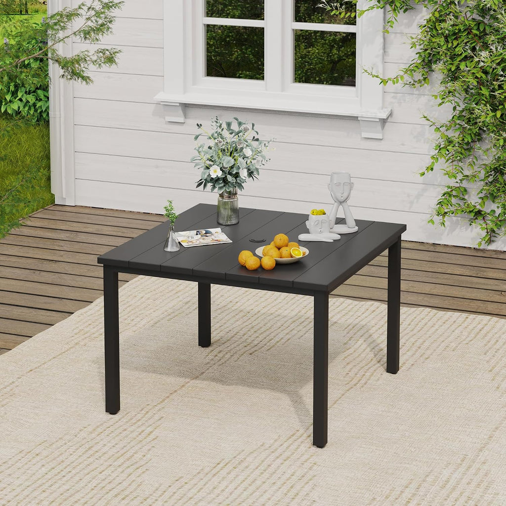 VICLLAX 5 Pieces Patio Dining Set, Patio Furniture Set of 4 Patio Swivel Dining Chairs and Square Patio Table, Dark Charcoal Chairs & Black Tabletop