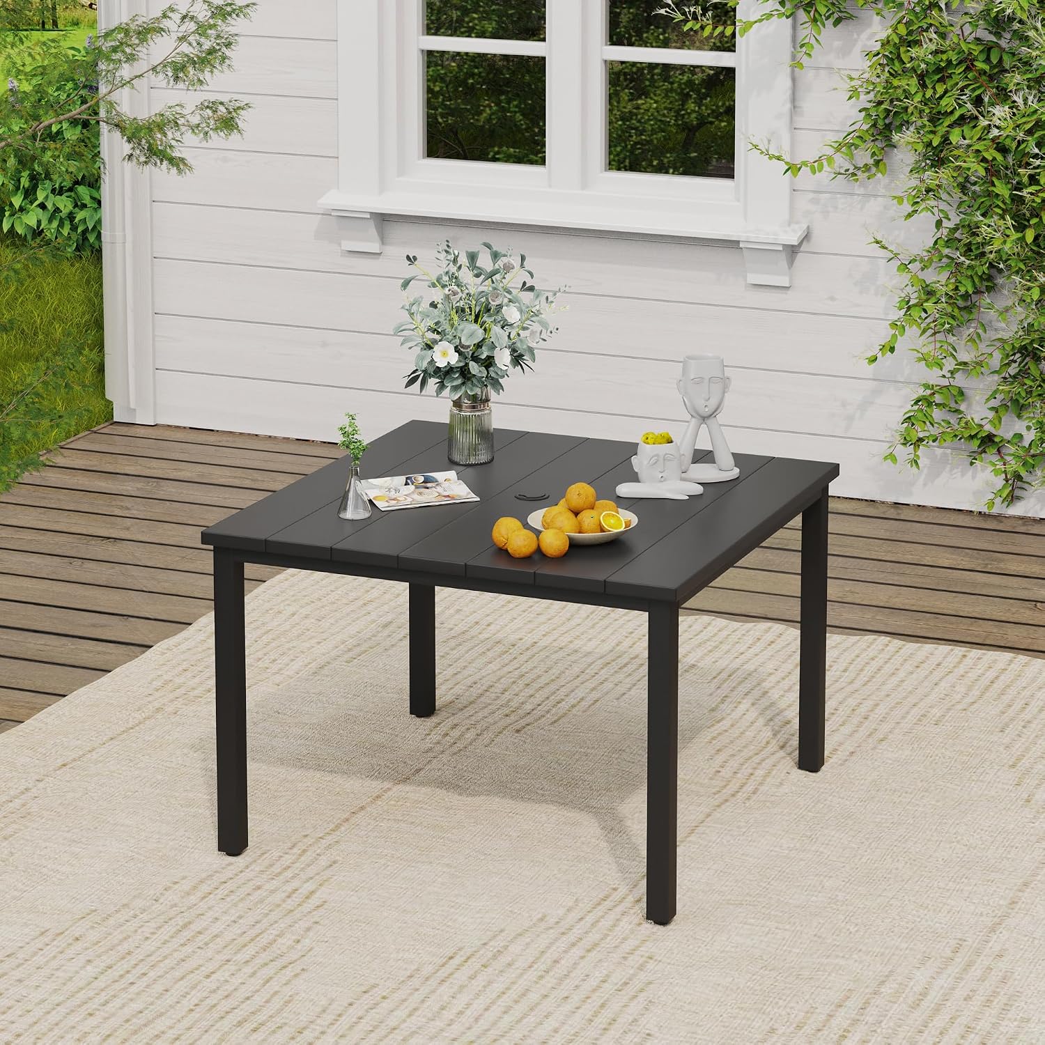VICLLAX 5 Pieces Patio Dining Set, Patio Furniture Set of 4 Patio Swivel Dining Chairs and Square Patio Table, Dark Charcoal Chairs & Black Tabletop