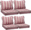 AAAAAcessories Outdoor Seat Cushions for Chairs, Fade-Resistant, Waterproof Patio Furniture Replacement Cushions, 23.5' x 25.5' x 5' + 23.5' x 19', Set of 4, Dusty Rose Garden Stripe