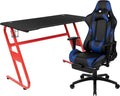 Flash Furniture Red Gaming Desk with Cup Holder/Headphone Hook & Blue Reclining Gaming Chair with Footrest