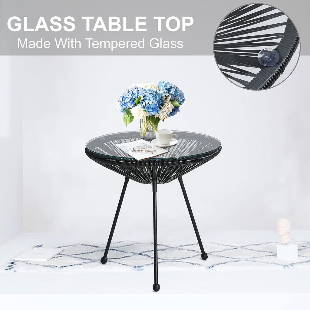 ABCCANOPY 3-Piece Patio Furniture Set,Acapulco Chair Conversation Bistro Set, Indoor&Outdoor All-Weather Patio Furniture Sets with Glass Top Table