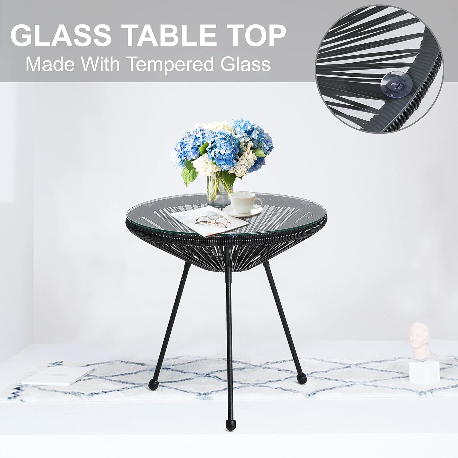 ABCCANOPY 3-Piece Patio Furniture Set,Acapulco Chair Conversation Bistro Set, Indoor&Outdoor All-Weather Patio Furniture Sets with Glass Top Table