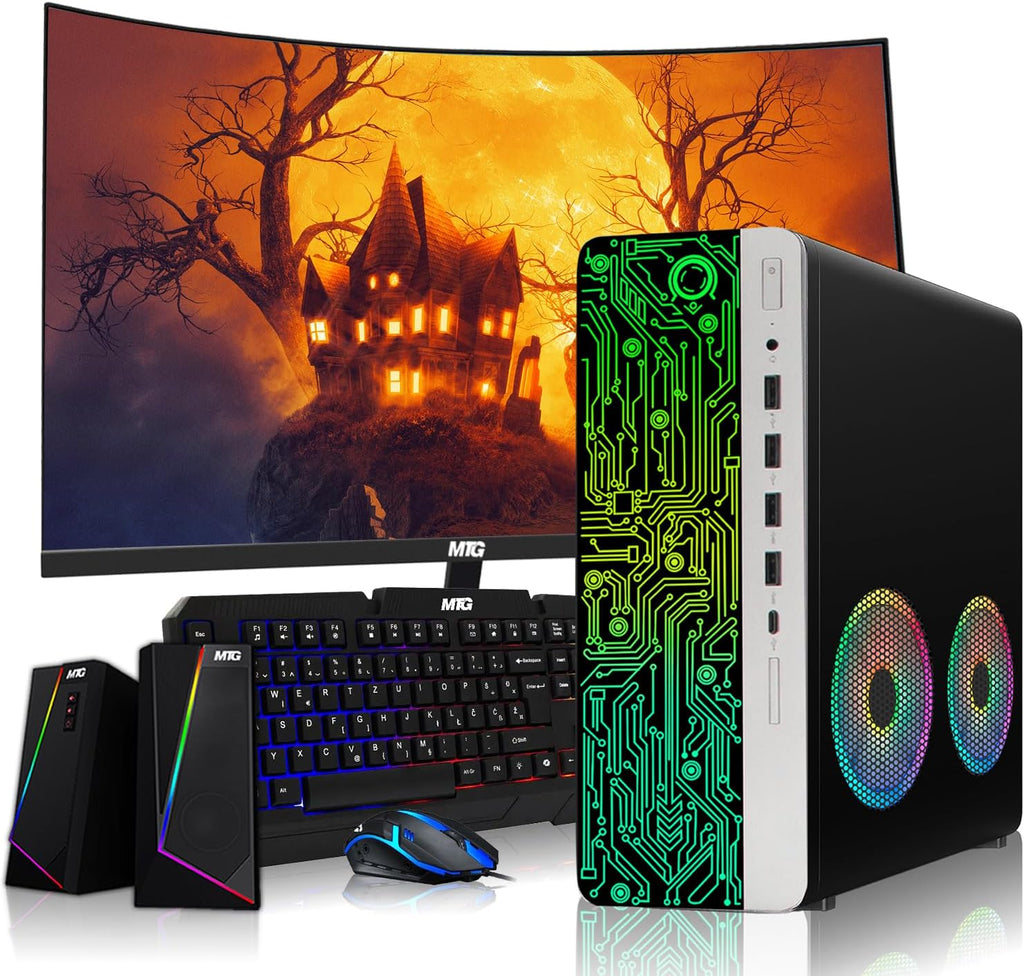 HP G3 Desktop PC, Intel i3, 16GB RAM, 1TB SSD, 24-Inch Curved Monitor, RGB Speaker, RGB Keyboard with AI-Enabled Copilot Key Mouse, 2X ARGB Fan WiFi, Windows 11 Pro (Renewed)