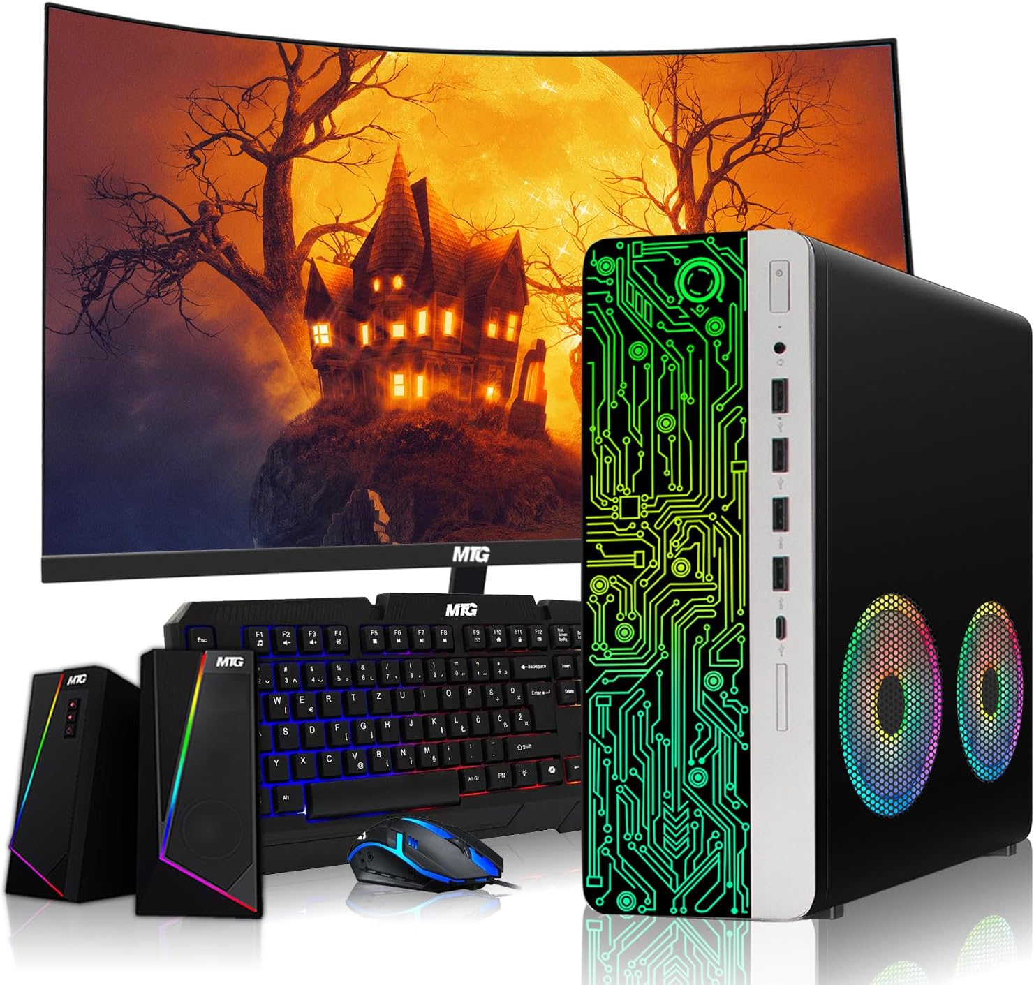 HP G3 Desktop PC, Intel i3, 16GB RAM, 1TB SSD, 24-Inch Curved Monitor, RGB Speaker, RGB Keyboard with AI-Enabled Copilot Key Mouse, 2X ARGB Fan WiFi, Windows 11 Pro (Renewed)