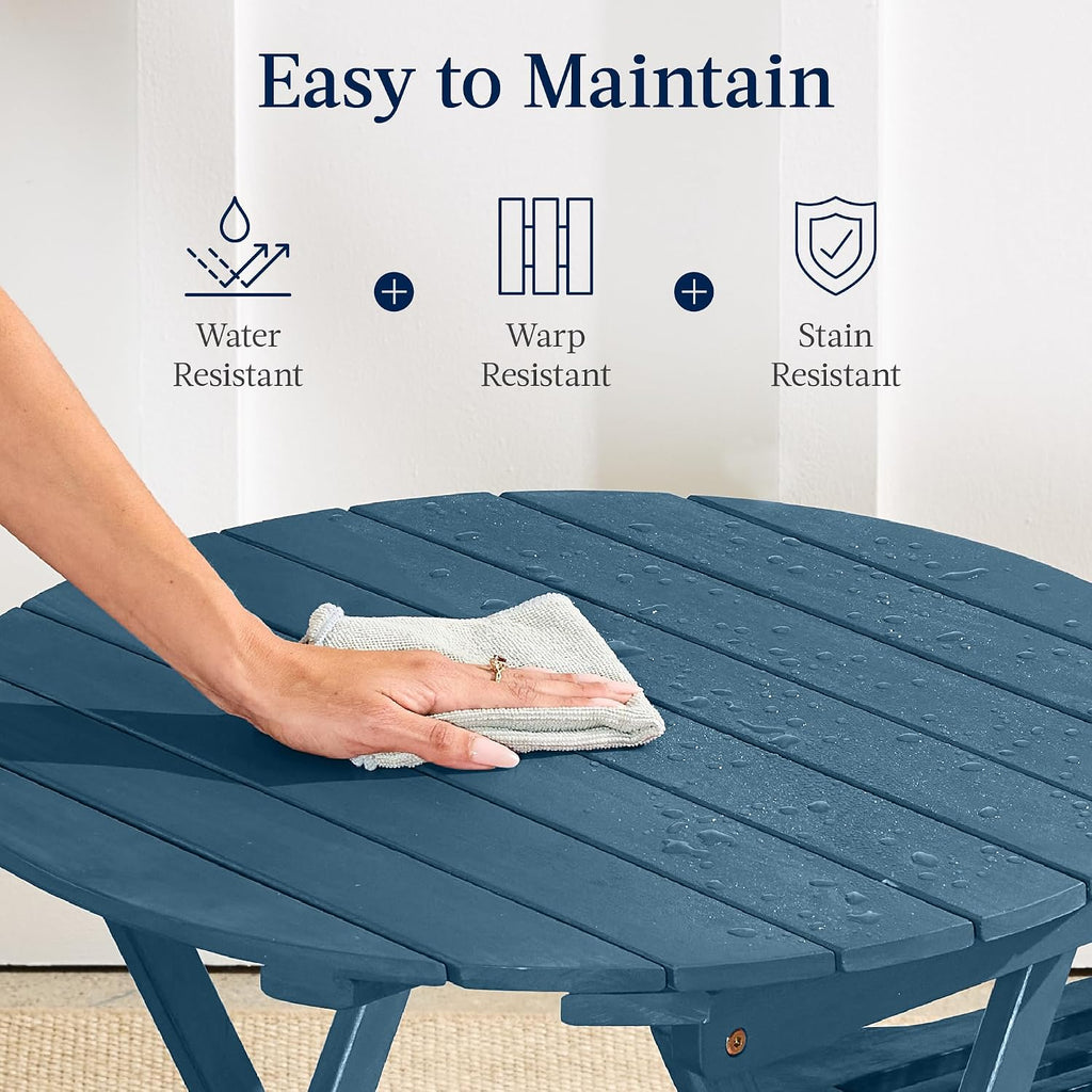Best Choice Products 3-Piece Acacia Wood Bistro Set, Folding Patio Furniture for Backyard, Balcony, Deck w/ 2 Chairs, Round Coffee Table, Teak Finish - Slate Blue