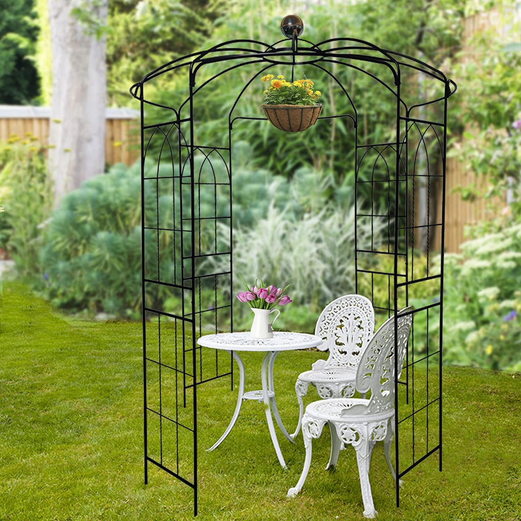 Metal Gazebo Birdcage Shape, Garden Trellis Arbor Arch for Climbing Plants Stand Rack Pergola Pavilion French Style Wedding Decoration Lawn Vines Roses, 81.3''W x 114.2'' H