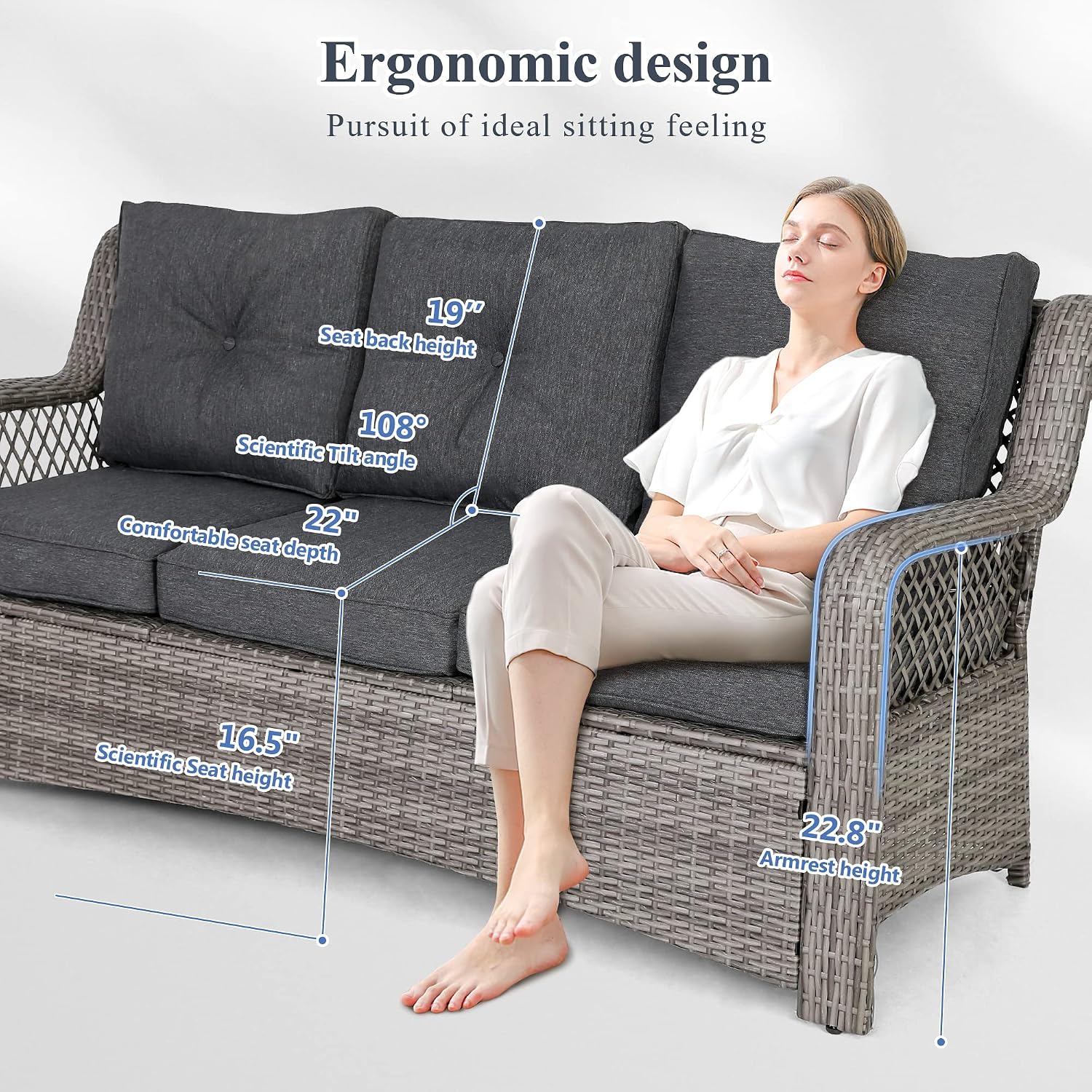 HOMREST 6 Pieces Patio Furniture Set, Wicker Outdoor Patio Conversation Sets, Sectional Rattan Sofa Chairs with Coffee Table, High Back, Ottoman, Cushions for Porch, Deck, Garden, Backyard (Grey)