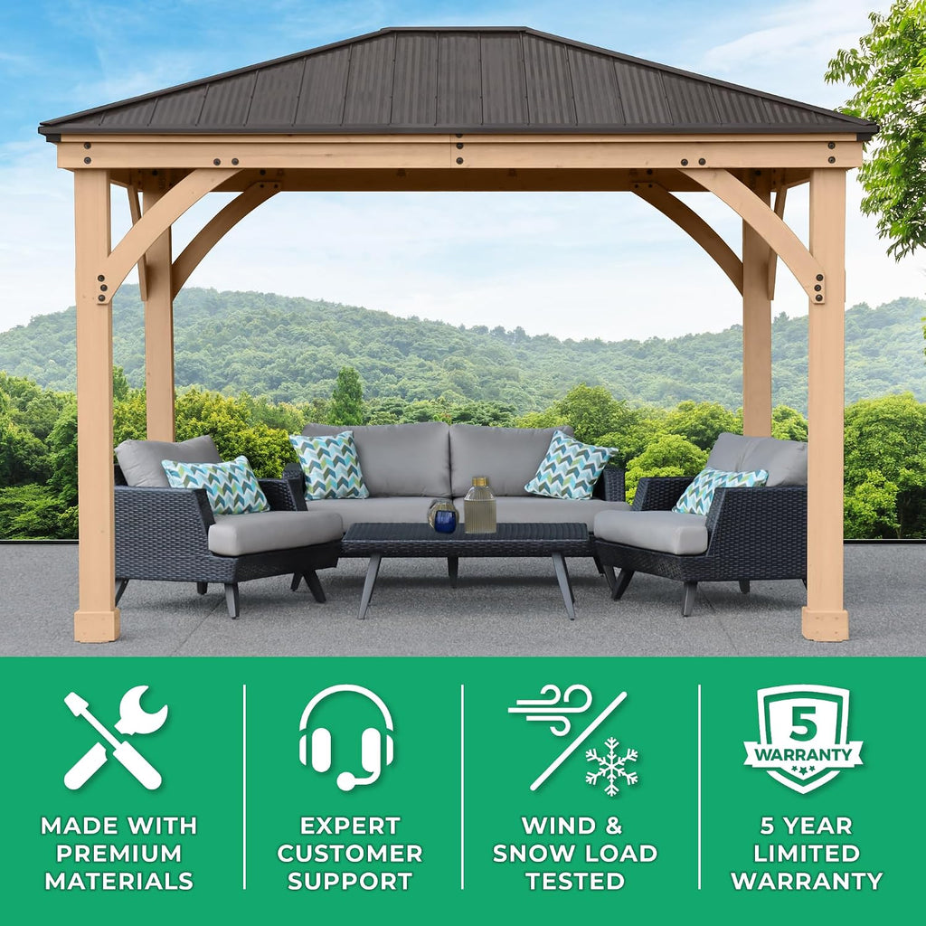 Yardistry 10 x 12 Meridian Cedar Wood Gazebo Pavilion for Patios, Decks, Garden, Backyard, Durable, Aluminum Roof