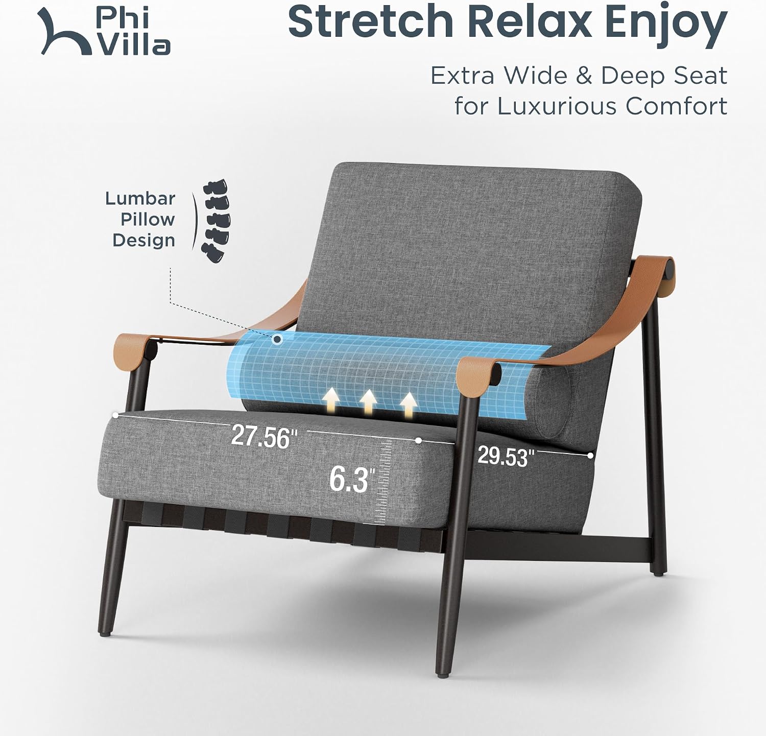 PHI VILLA Modern Outdoor Patio Furniture Set,Deep&Wide Seat with Extra Thick 6.3' Cushions Metal Outdoor Conversation Set(Backyard ICON Collection)