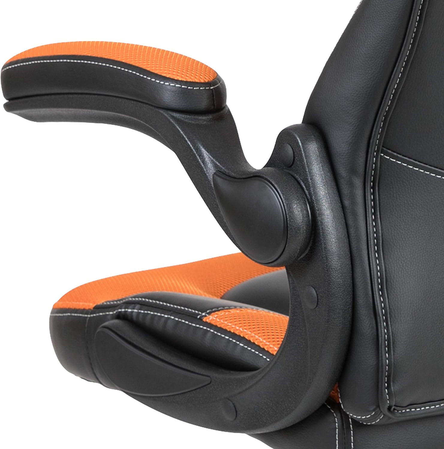 Flash Furniture X10 High-Back LeatherSoft Racing Style Gaming Chair with Flip-Up Arms, Ergonomic Padded Swivel Computer Chair, Orange/Black