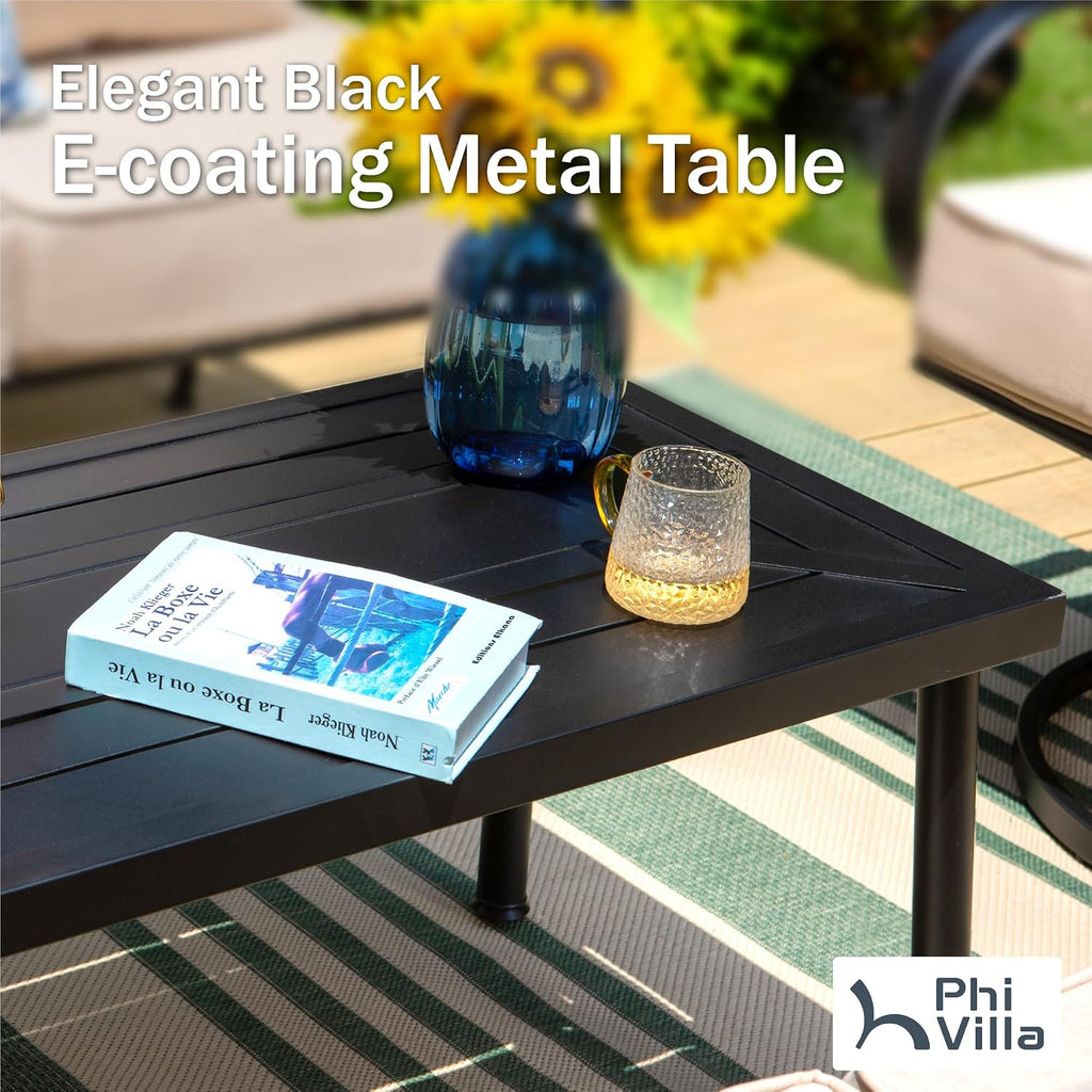 PHI VILLA Extra Large Metal Patio Furniture Sets, All-Weather Steel Frame Heavy Duty Patio Conversation Sets for Backyard, Porch and Garden