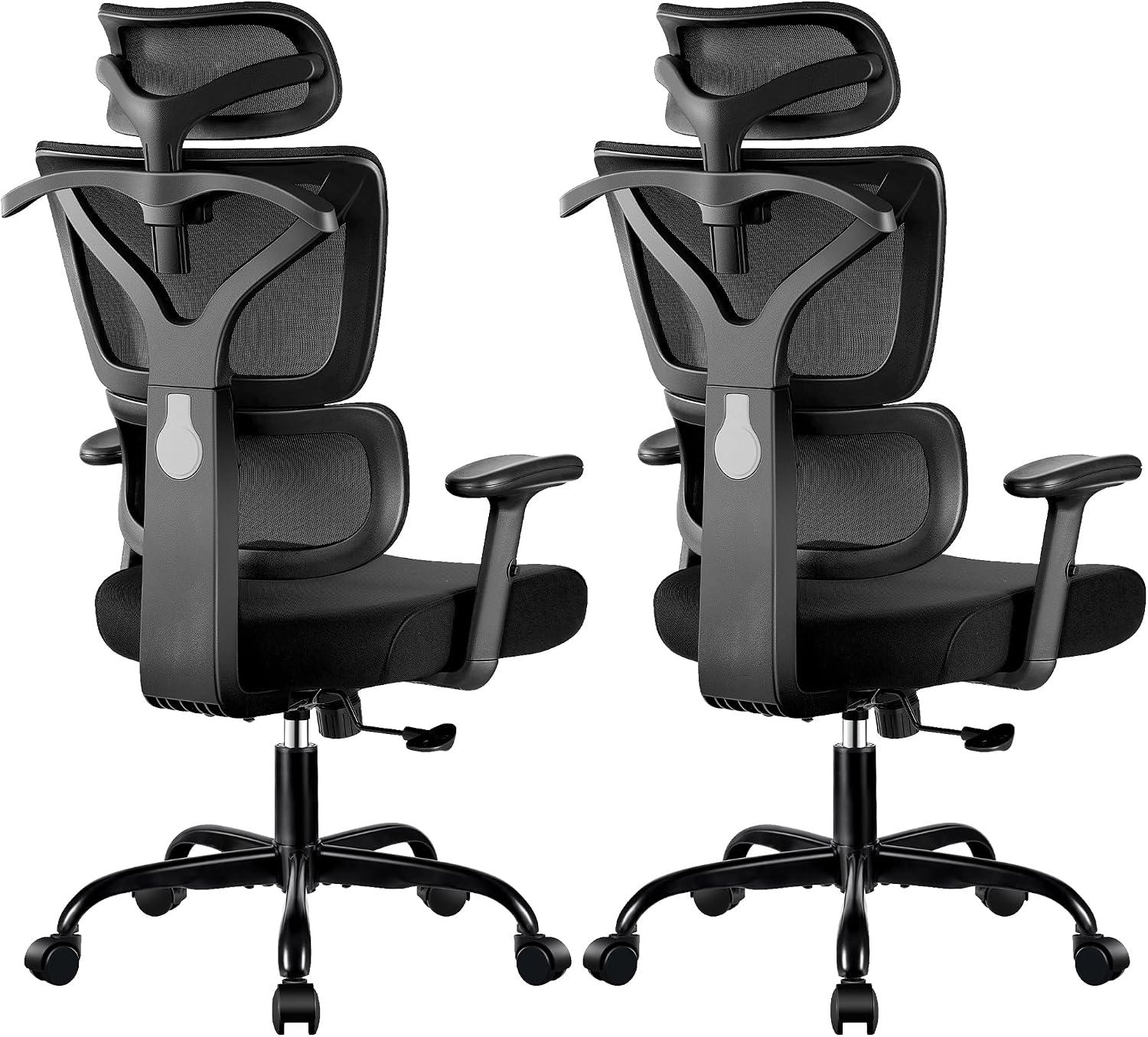 Ergonomic Office Chair High Back Desk Chair with Lumbar Support, Breathable Mesh Computer Chair with Adjustable Armrests Height, Reclining Big and Tall Gaming Chair for Home Office, (Black 2Pack