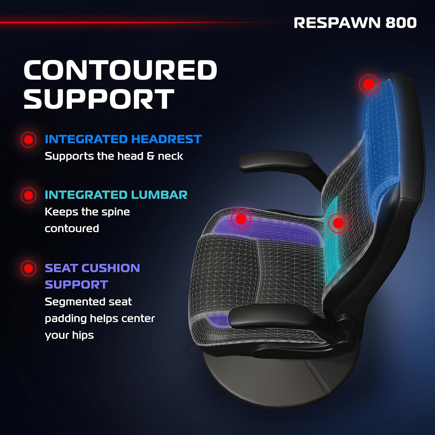 RESPAWN 800 Swivel Rocker Gaming Chair - Ergonomic Floor Gaming Seat with Lumbar Support, Flip Up Armrest, High Back, Pedestal Base, Comfortable No Wheels Console Video Game Rocker Chair - Black