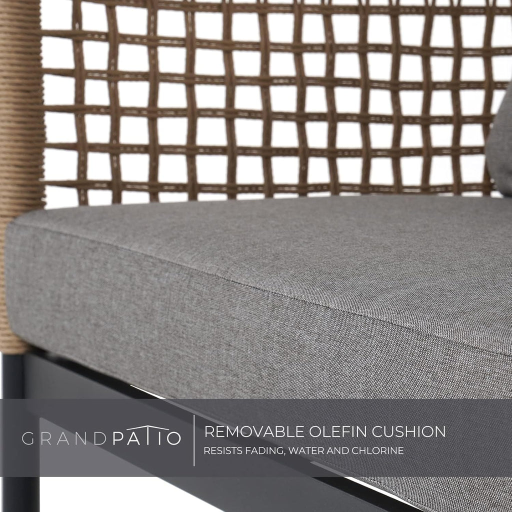 Grand patio Outdoor 4-Piece Conversation Set Rust Free Patio Furniture Set Open-Weave Wicker Olefin Modern Sofa Seating for Garden, Backyard, Balcony, Gray