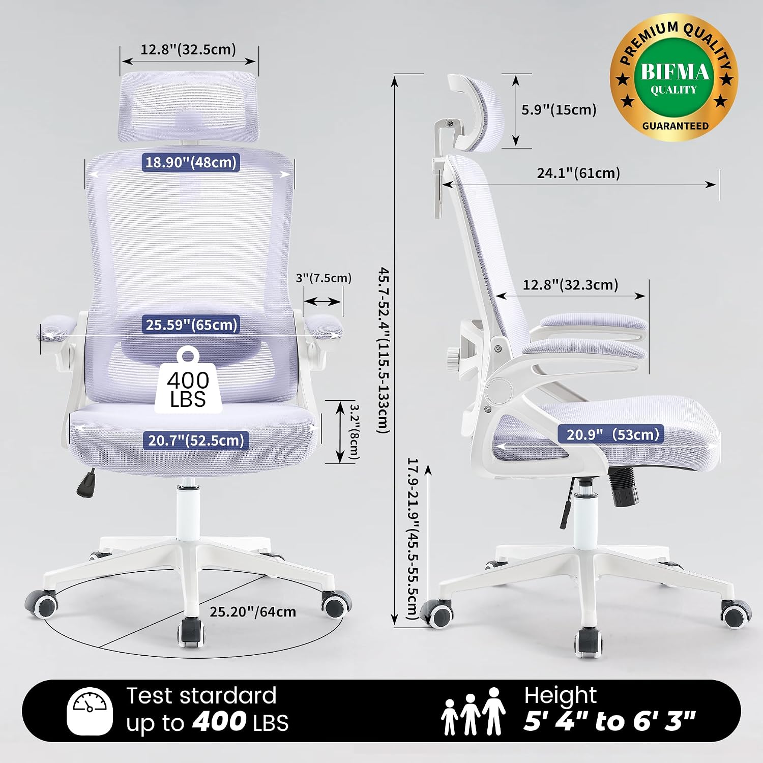 Fizzin Ergonomic Office Chair, 400 LBS Desk Chair with Adjustable Lumbar Support, High Back Breathable Mesh Computer Chair Rolling Work Swivel Task Chairs, Comfy Home Office Desk Chair (Lavender)