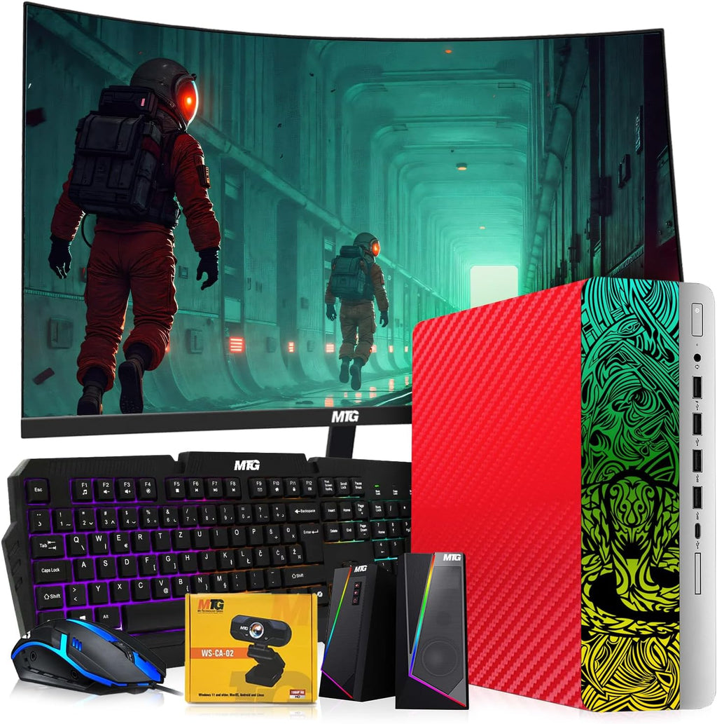 TechMagnet HP Carbon Red Cobra Edition Desktop – Intel Core i5|16GB DDR4 Ram|512GB SSD|New 24 Inch Curved Monitor|Windows 11 – Computer Tower PC (Renewed)