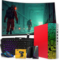 TechMagnet HP Carbon Red Cobra Edition Desktop – Intel Core i5|16GB DDR4 Ram|512GB SSD|New 24 Inch Curved Monitor|Windows 11 – Computer Tower PC (Renewed)