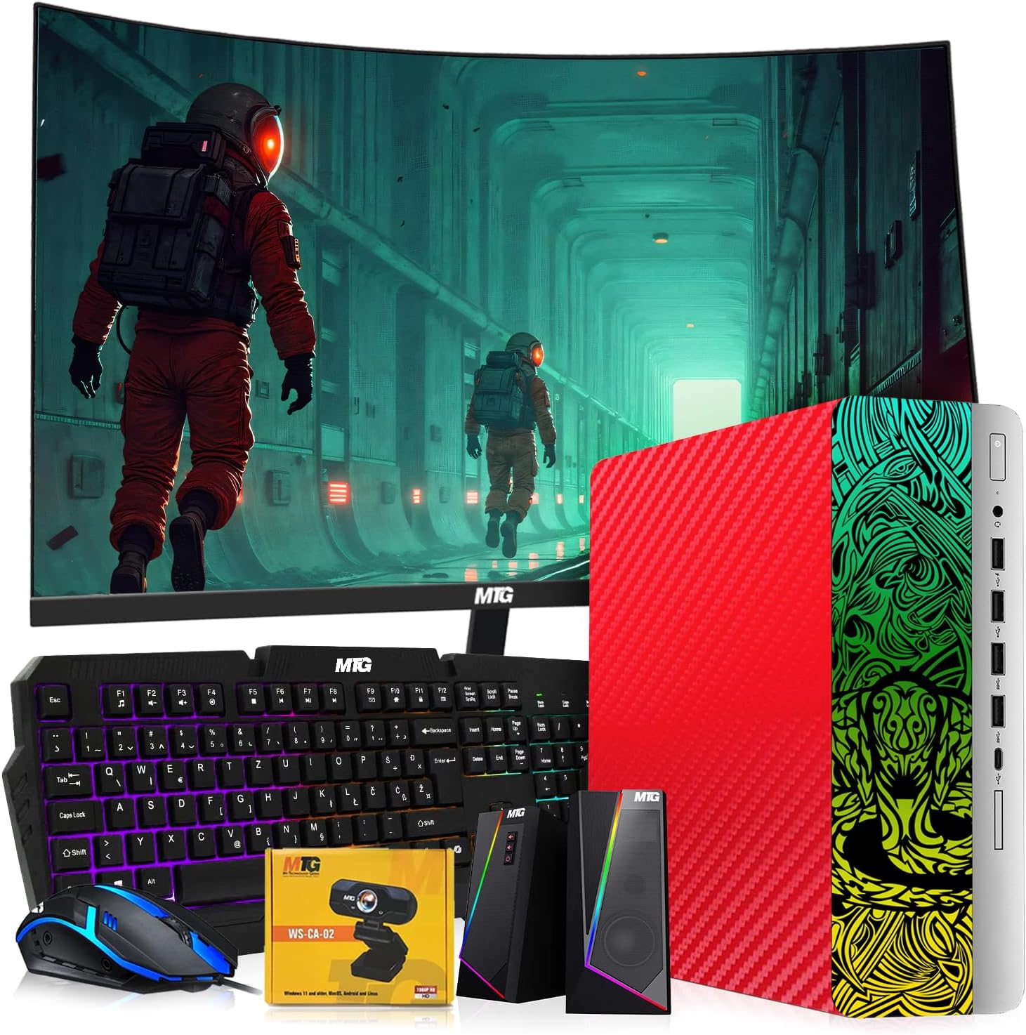 TechMagnet HP Carbon Red Cobra Edition Desktop – Intel Core i5|16GB DDR4 Ram|512GB SSD|New 24 Inch Curved Monitor|Windows 11 – Computer Tower PC (Renewed)