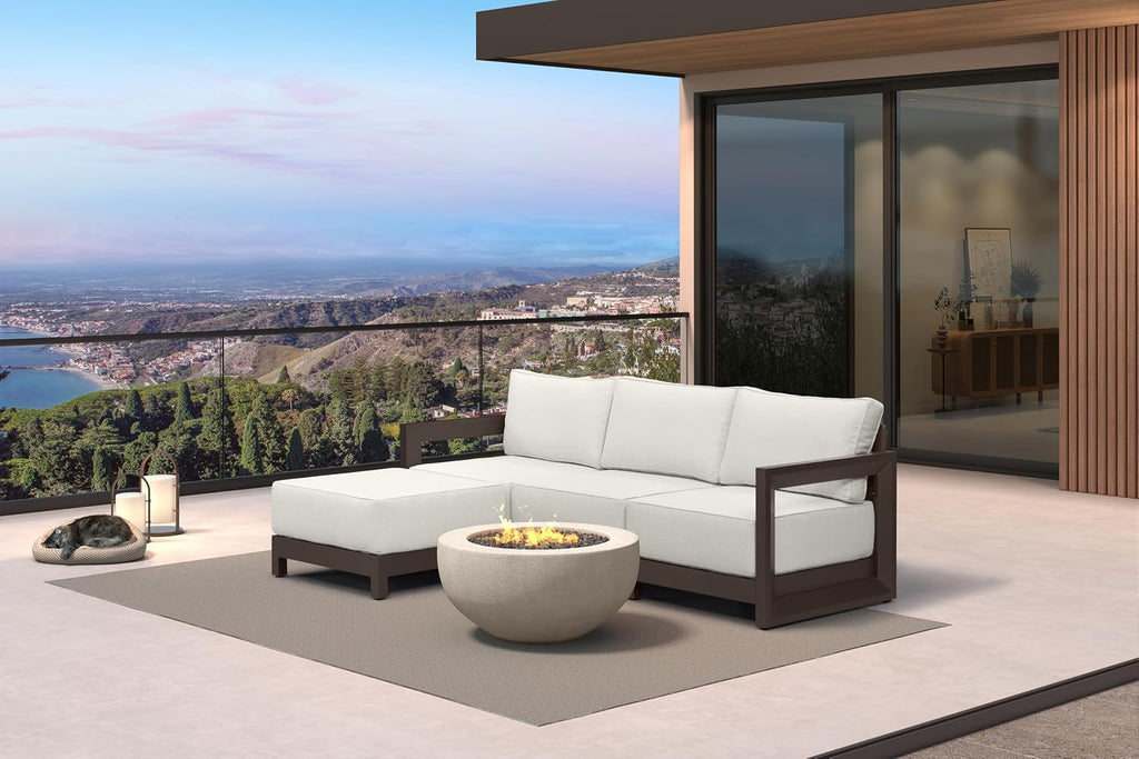 PURPLE LEAF Patio Furniture Set L-Shaped Outdoor Couch with 9.6' Thick Cushion and Soft Pillows 4 Piece Outdoor Sectional Sofas with Ottoman Modern Patio Conversation Sets for Yard Porch Deck, Bronze