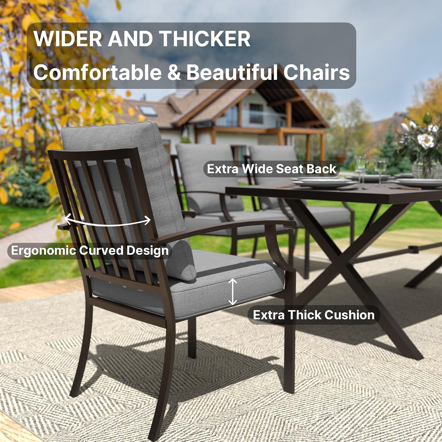 Gotland 9 Piece Outdoor Dining Set, Metal Outdoor Table and Swivel Chairs with X-Shaped Legs 1.5' Umbrella Hole, Patio Furniture Set with Waterproof Cushions, Patio Dining Sets for Backyard Deck Gray