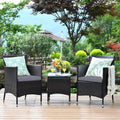 Tangkula Patio Furniture Set 3 Piece, Outdoor Wicker Rattan Conversation Set with Coffee Table, Chairs & Thick Cushions, Suitable for Patio Garden Lawn Backyard Pool (Grey)