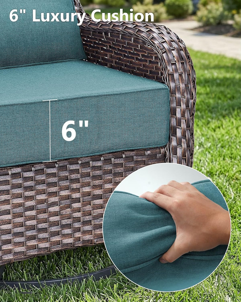 6' Thick Outdoor Cushion, 24*24*6' Patio Furniture Cushions with Waterproof Patio Furniture Cushions with Removable Cover, 28D High Density Patio Cushion for Outdoor Furniture, Green-4pcs