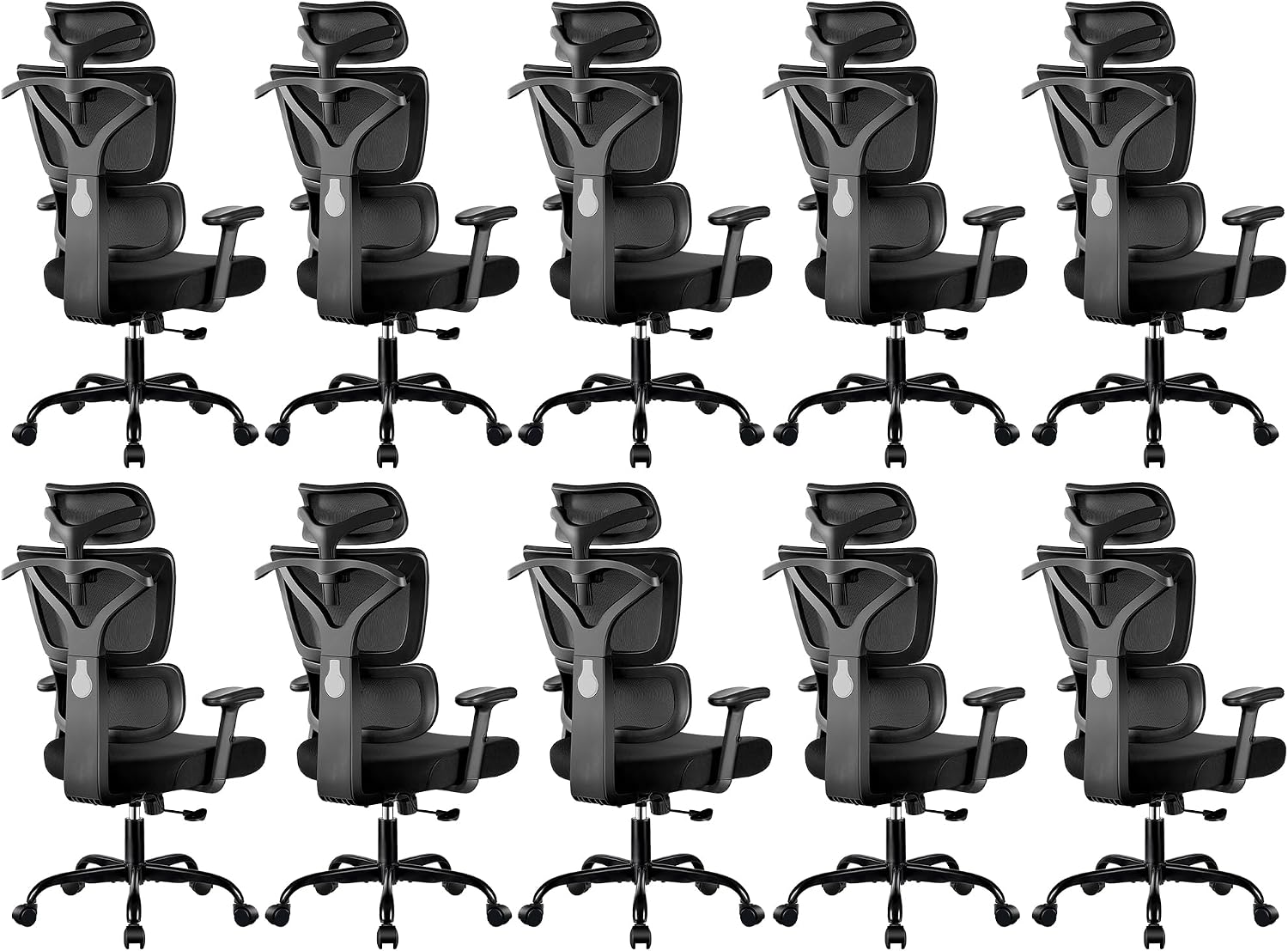 Ergonomic Office Chair High Back Desk Chair with Lumbar Support, Breathable Mesh Computer Chair with Adjustable Armrests Height, Reclining Big and Tall Gaming Chair for Home Office(Black 10Pack)