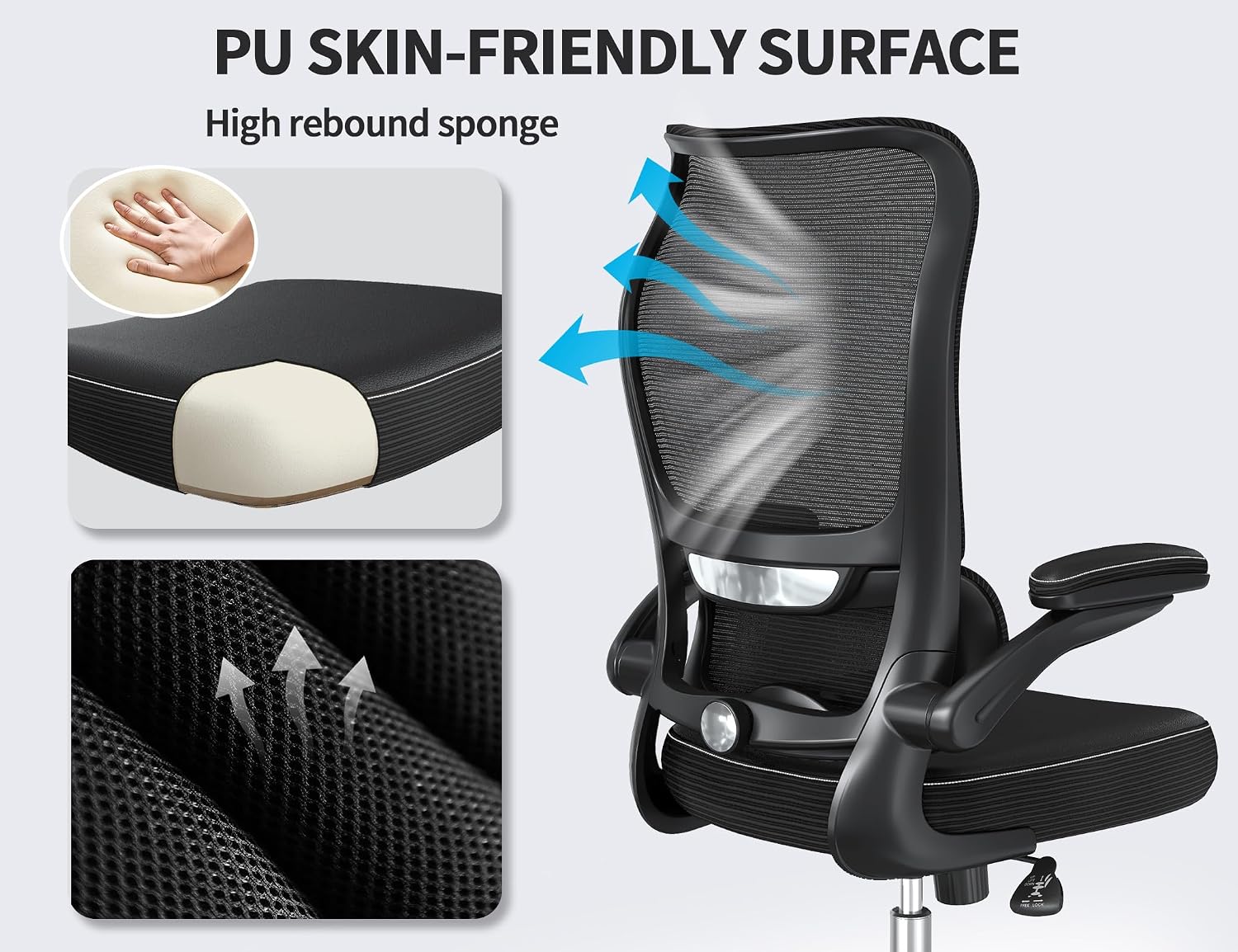 TRALT Ergonomic Office Chair - Desk Chair with Wave High Back Adjustable Lumbar Support Computer Chair - Gaming Chairs Mesh Backrest and PU Leather Seat for Home Reading Chairs (Black Pack of 2)