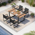 Outdoor Table and Chairs of 4, Patio Dining Sets, HDPS + Aluminum Outdoor Furniture Set with Umbrella Hole, Patio Dining Table Set (Gray-Teak)