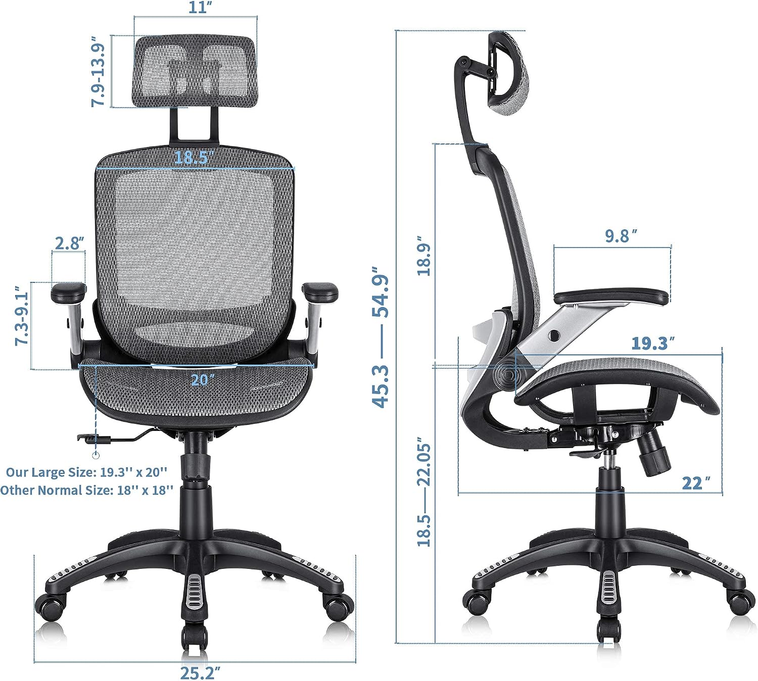 GABRYLLY Ergonomic Office Chair, High Back Home Desk Chair with Headrest, Flip-Up Arms, 90-120° Tilt Lock and Wide Cushion, Big and Tall Mesh Chairs for Man Woman, Grey Task Chair