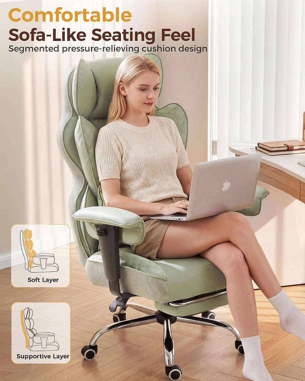 COMHOMA Big and Tall Office Chair Heavy Duty Gaming Chair with Deluxe Embossing Leather High Back Wider Ergonomic Computer Chair with Foot Rest 150°Reclining Pocket Spring Lumbar Support