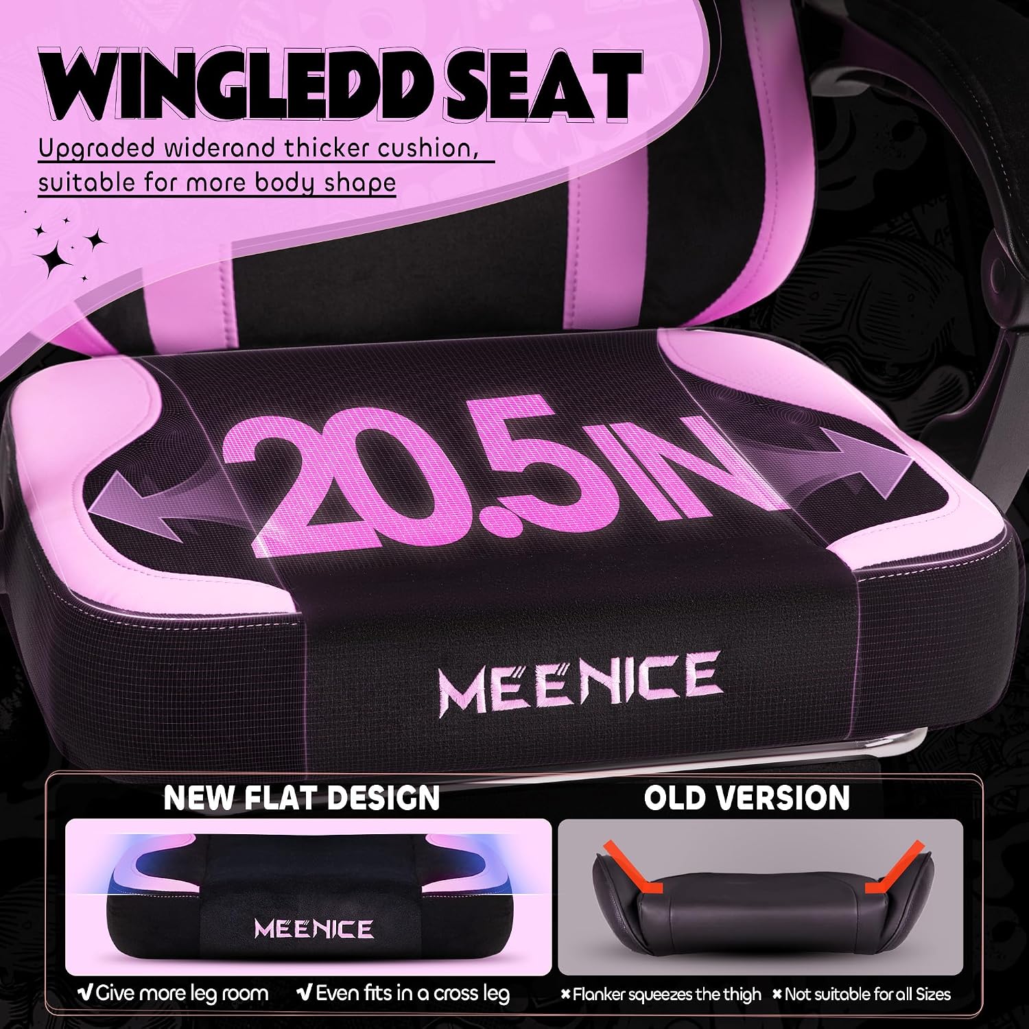 Pink Gaming Chair Cute with Cat Ears Paw Lumbar and Cushion,Ergonomic Computer Chair with Footrest,Reclining PC Game Chair for Girl Computer Chair 300lbs for Adult, Black and Purple