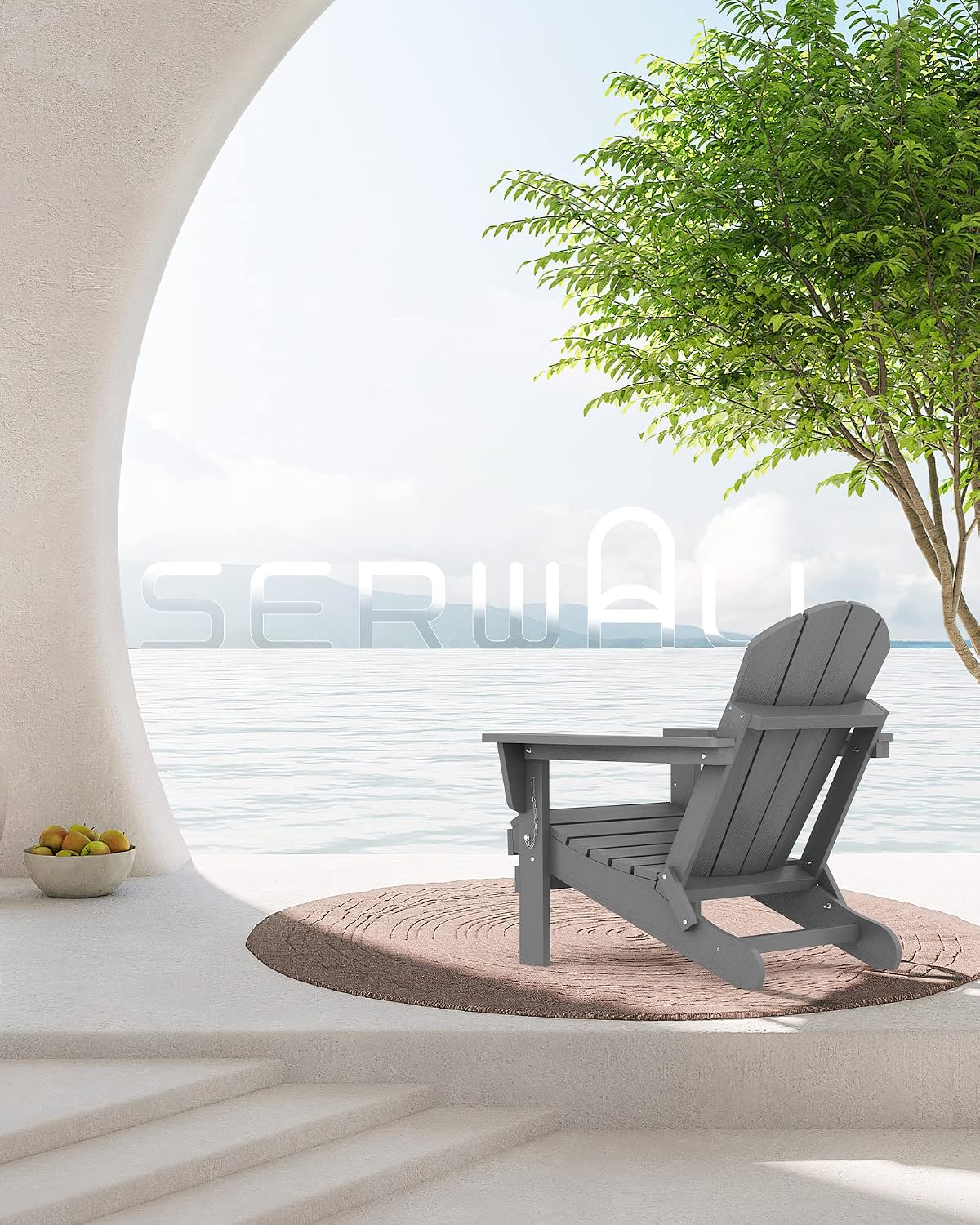 SERWALL Folding Adirondack Chair Set of 6 Weather Resistant Patio Chairs with Wood Texture Fire Pit Chairs- (Folding Gray)
