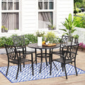 MFSTUDIO Outdoor Dining Set for 4, Round Patio Table and Chairs Set with Umbrella Hole, 5 Piece Patio Furniture Set for Deck, Backyard, Poolside & Garden
