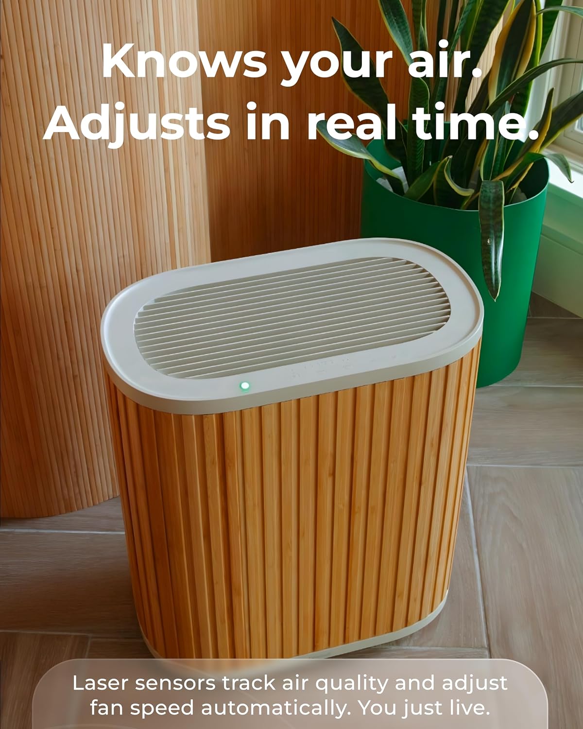 Windmill Air Purifier Max for Home - 3-In-1 Filtration for Dust, Smoke, & More - True HEPA Filter, Activated Carbon, & Pre-Filter - Ultra-Quiet - App Compatible - Covers Up To 1950 sq ft – Bamboo
