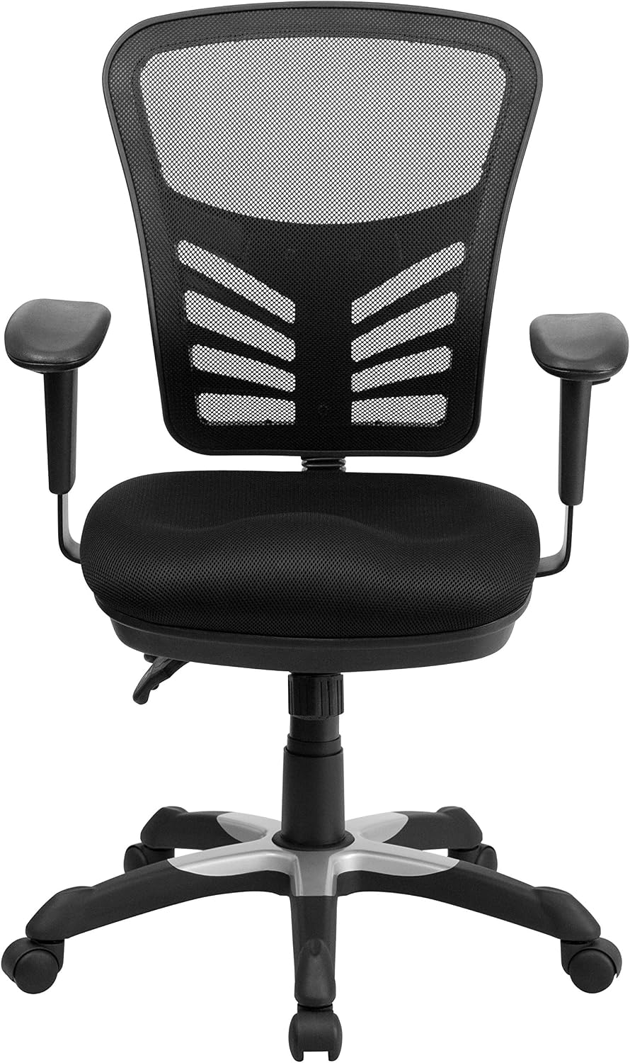 Flash Furniture Nicholas Mid-Back Swivel Desk Chair with Wheels, Mesh Back, Padded Seat, and Armrests, Adjustable Height Mesh Ergonomic Office Chair, Black