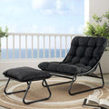 Grand patio Outdoor Chair with Ottoman, Comfy Lounge Chair with Puffy Cushion and Foot Rest, Modern Metal Chair for Patio Porch Deck Living Room, Dark Gray