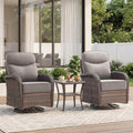 Outdoor Swivel Rocking Chair Patio Set (3-Piece), High-Back - Thick Cushion Swivel Rocking Chair Patio Set, All-Weather Wicker Patio Furniture Set, Suitable for Balcony Patios, Brown/Gery