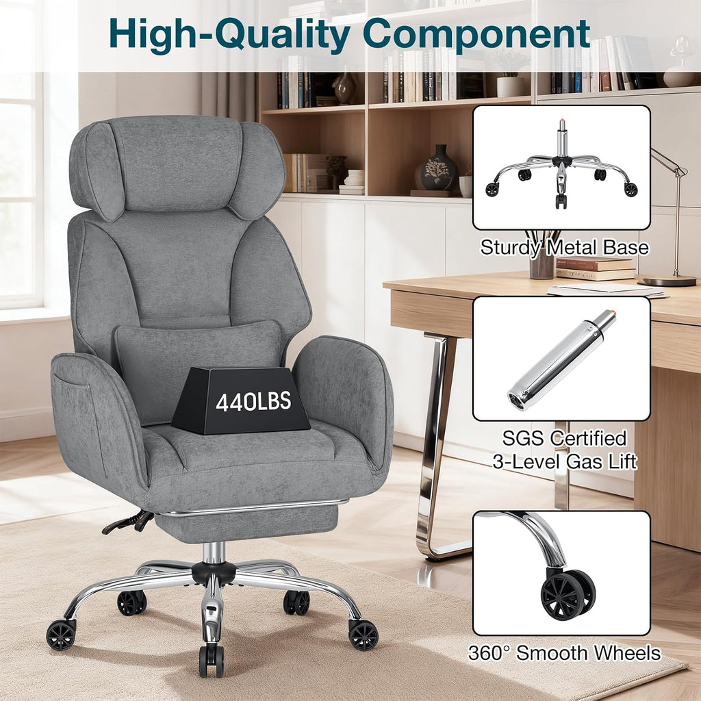 HOFFREE Criss Cross Chair with Wheels Ergonomic Office Chair with Reversible Armrest Wide Seat Comfy Desk Chair with Foot Rest for Gaming,Reading,Working(Grey)