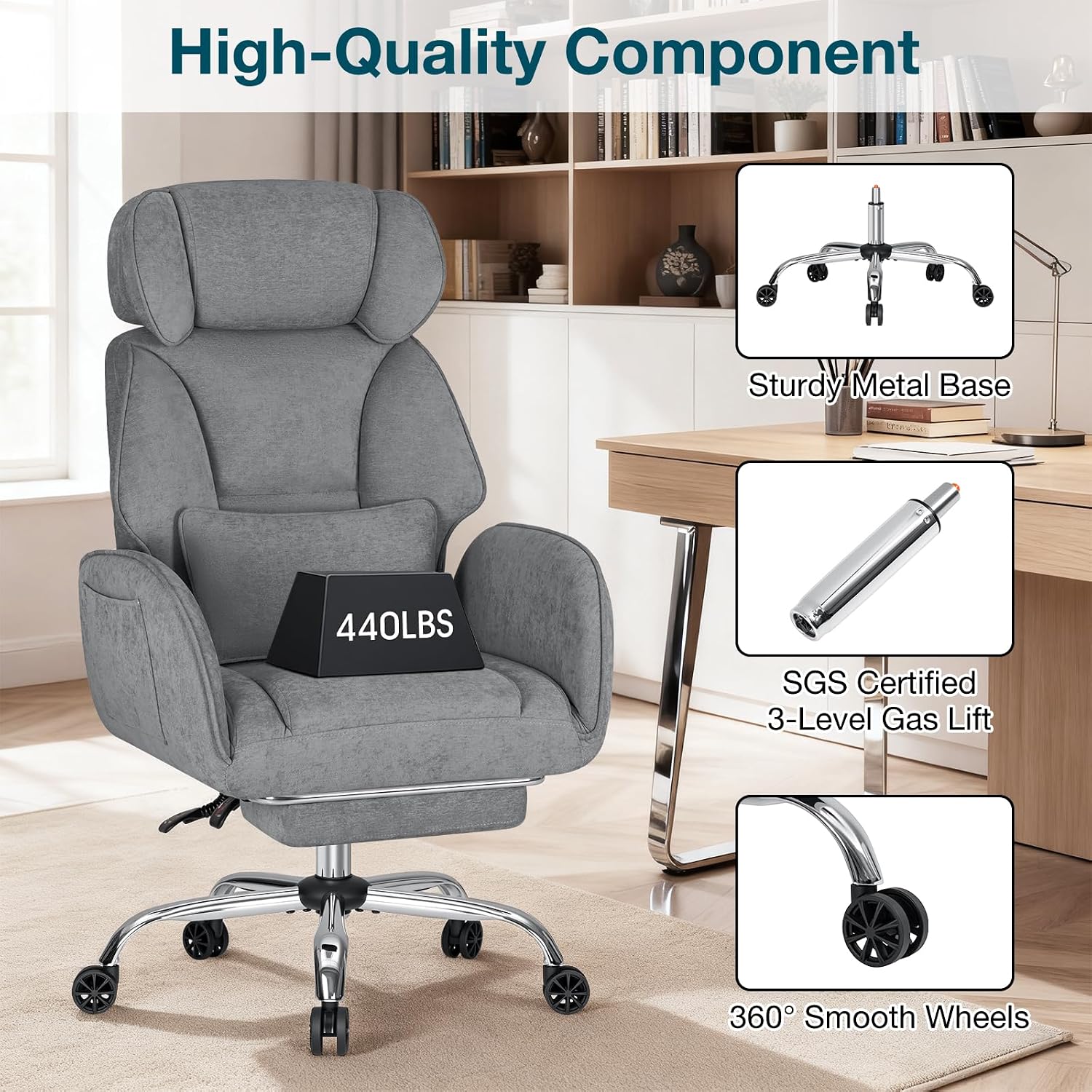 HOFFREE Criss Cross Chair with Wheels Ergonomic Office Chair with Reversible Armrest Wide Seat Comfy Desk Chair with Foot Rest for Gaming,Reading,Working(Grey)