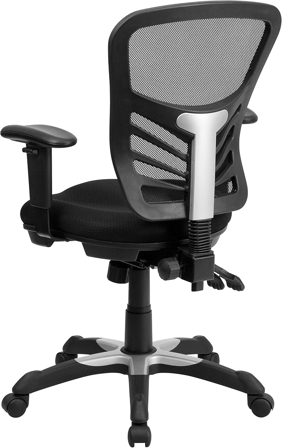 Flash Furniture Nicholas Mid-Back Swivel Desk Chair with Wheels, Mesh Back, Padded Seat, and Armrests, Adjustable Height Mesh Ergonomic Office Chair, Black