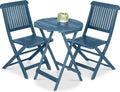 Best Choice Products 3-Piece Acacia Wood Bistro Set, Folding Patio Furniture for Backyard, Balcony, Deck w/ 2 Chairs, Round Coffee Table, Teak Finish - Slate Blue