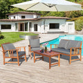 Tangkula 4 Pieces Acacia Wood Patio Furniture Set, Outdoor Seating Chat Set with Gray Cushions & Back Pillow, Conversation Set with Coffee Table, Ideal for Garden, Backyard, Poolside