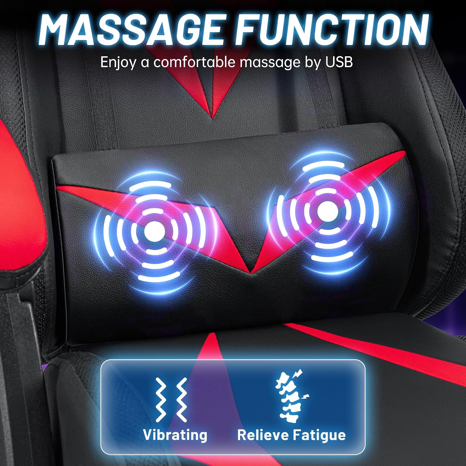 HOFFREE Gaming Chair with LED RGB Lights Massage Ergonomic Video Game Chairs with Footrest High Back Reclining Computer Chair with Adjustable Lumbar Support Red and Black