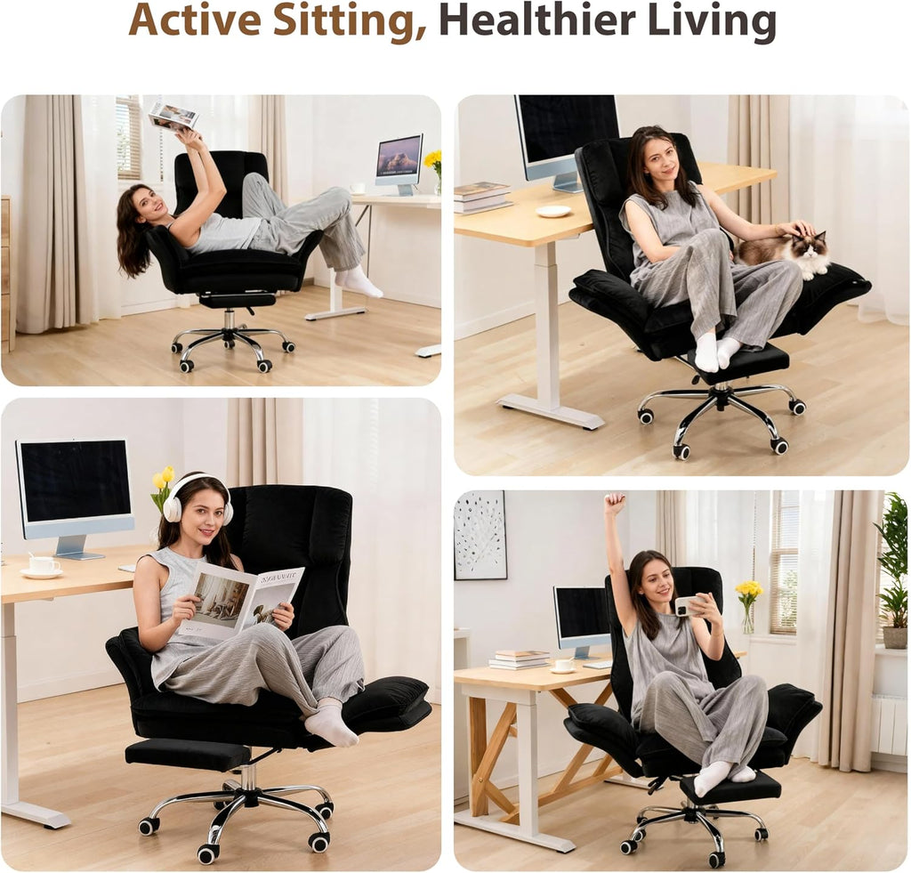 Big and Tall Office Chair, Flip Armrests for Pets & Cross Legged Sitting, Executive Ergonomic Computer Gaming Chair with Foot Rest, Crystal Velvet Wide Seat Reclining Desk Chair