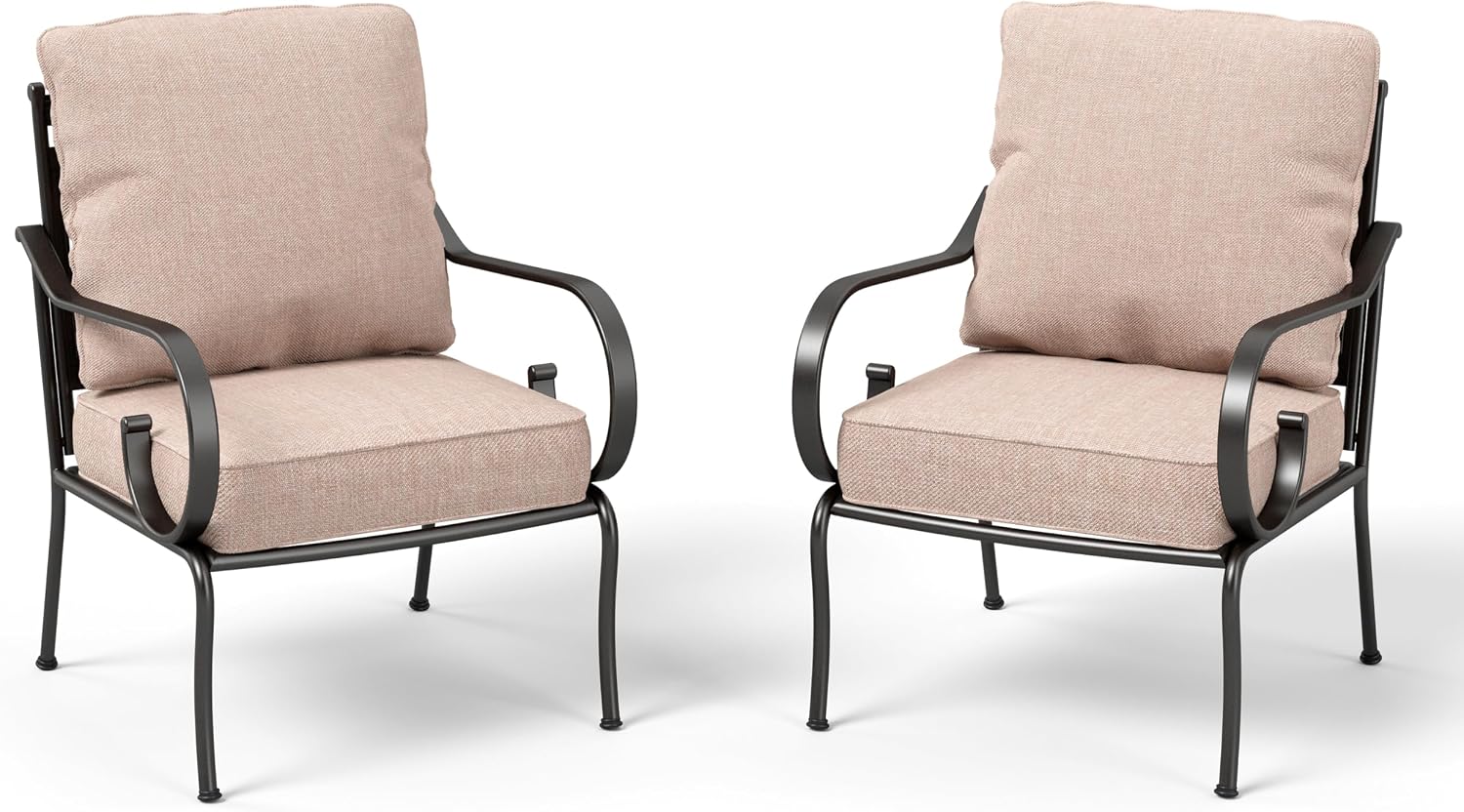PHI VILLA Outdoor Patio Sofa Chairs Set of 2, Metal Patio Furniture Armchair,Heavy Duty Outdoor Sofas with 5.5' Thicken Cushions(Outdoor Sofa Complementary Set)