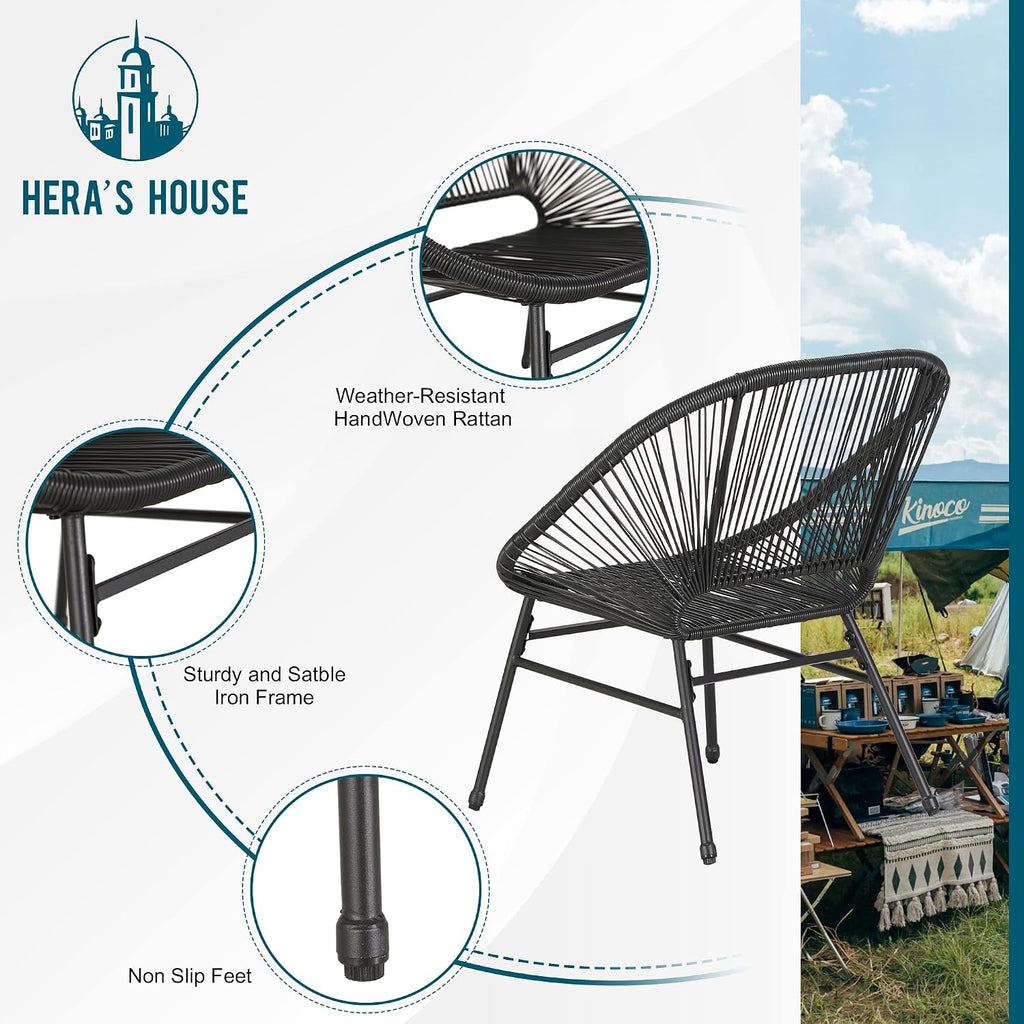 HERA'S HOUSE 3-Piece Patio Furniture Set, Outdoor Wicker Conversation Set w/ 2 Handwoven Cushioned Chairs, Side Coffee Table for Backyard Lawn Porch Poolside Balcony