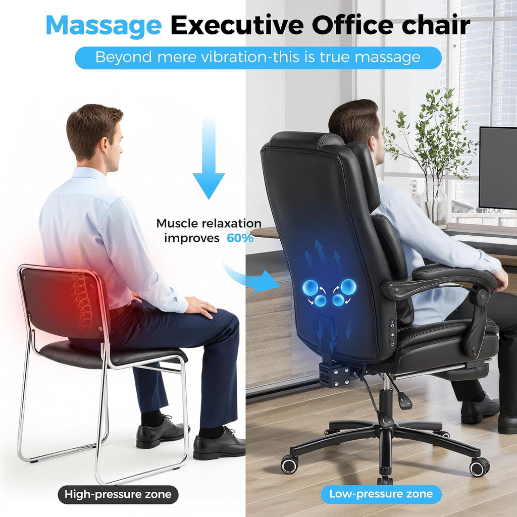 500lbs 3D Kneading Massage Office Chair with FootRest, Big and Tall Ergonomic Reclining Computer Gaming Chair, Padded Linkage Armrests, Heavy Duty Metal Base Executive Office Chair