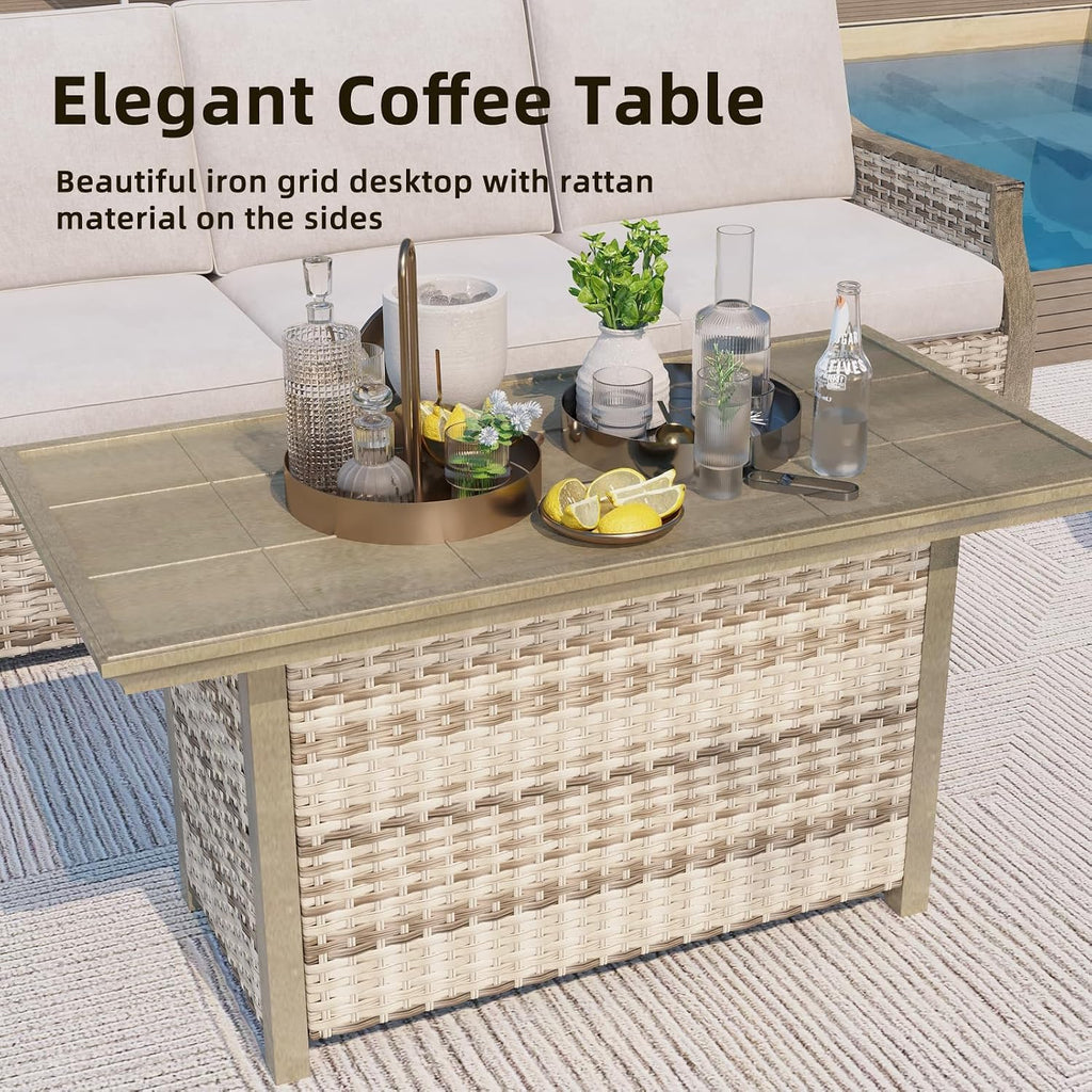 MELLCOM 4 Pieces Outdoor Patio Furniture Set with Swivel Chairs, All Weather Rattan Wicker Patio Conversation Set with 3-Seater Sofa, Coffee Table for Patio, Balcony, Porch, Deck