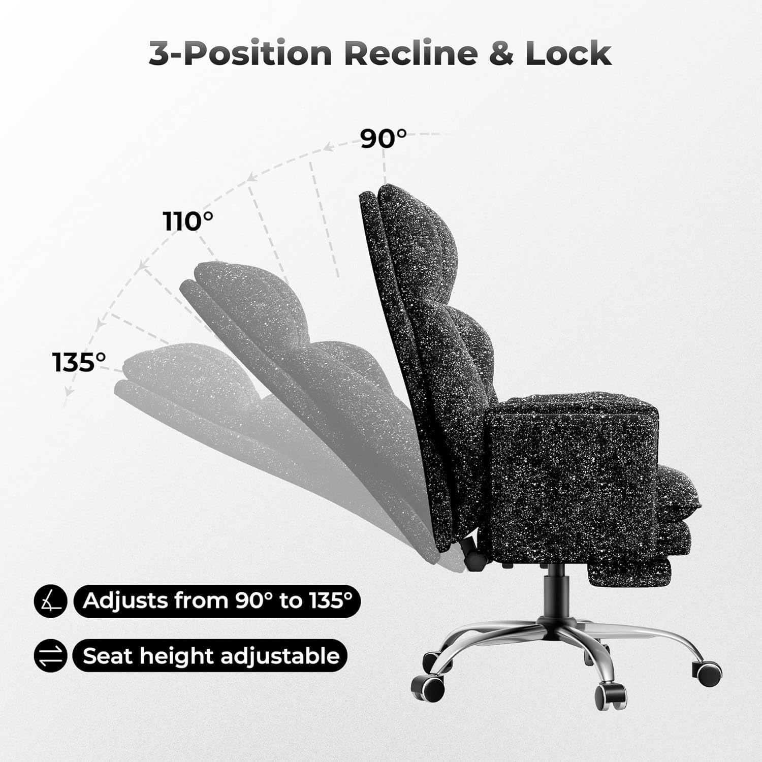 HOMRELEXA Big and Tall Office Chair, Flip Armrests for Pets & Cross Legged Sitting, Executive Ergonomic Computer Gaming Chair with Foot Rest, Gliter Fabric Wide Seat Reclining Desk Chair